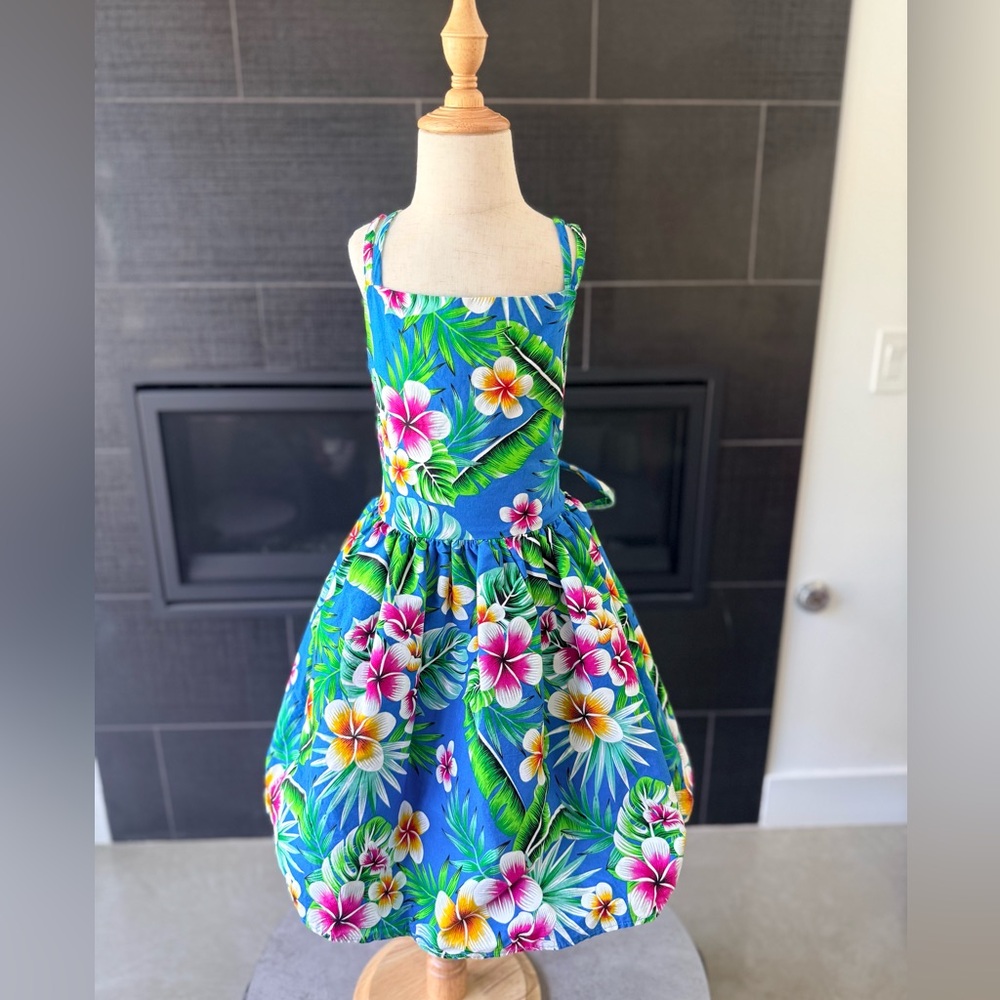 Bright Blue Tropical Floral Hawaii Girls' Dress